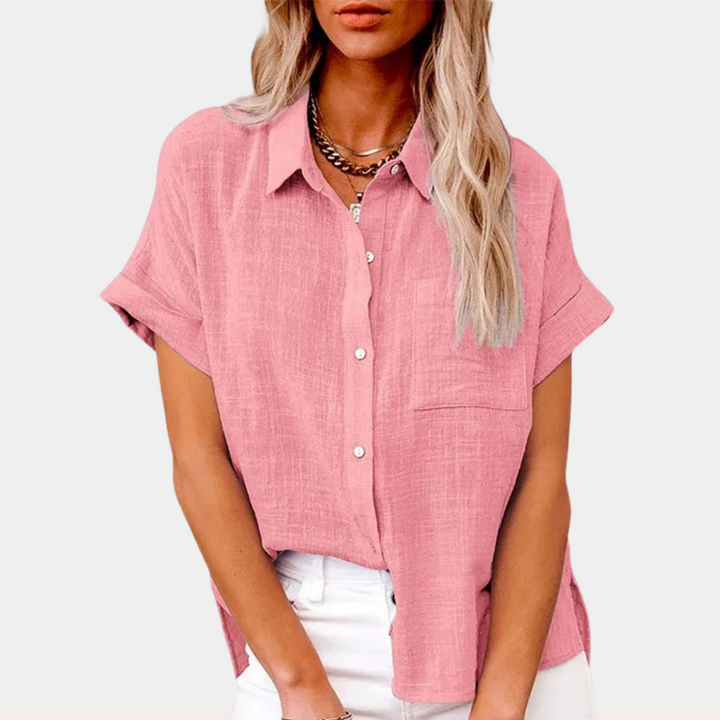 Chemise en Lin à Manches Courtes pour Femme – Coupe Décontractée Boutonnée