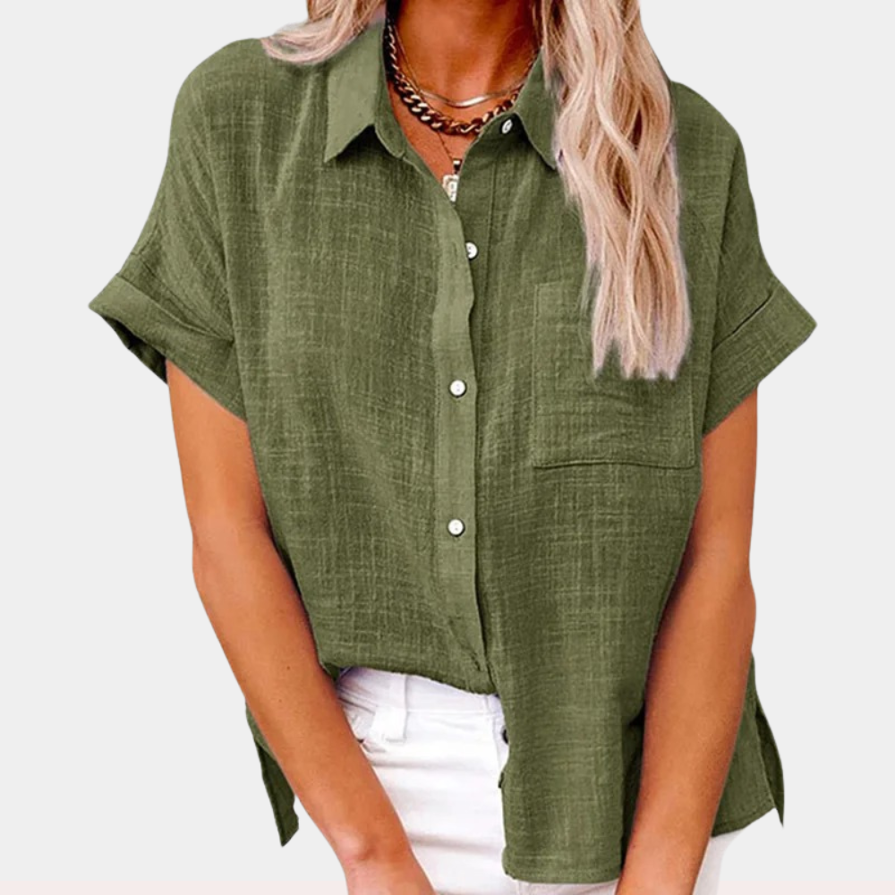 Chemise en Lin à Manches Courtes pour Femme – Coupe Décontractée Boutonnée