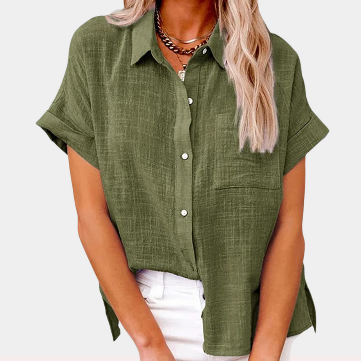 Chemise en Lin à Manches Courtes pour Femme – Coupe Décontractée Boutonnée
