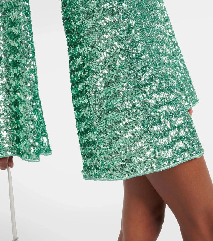 Robe Mini Femme à Sequins et Col V – Design Ajusté à Manches Amples