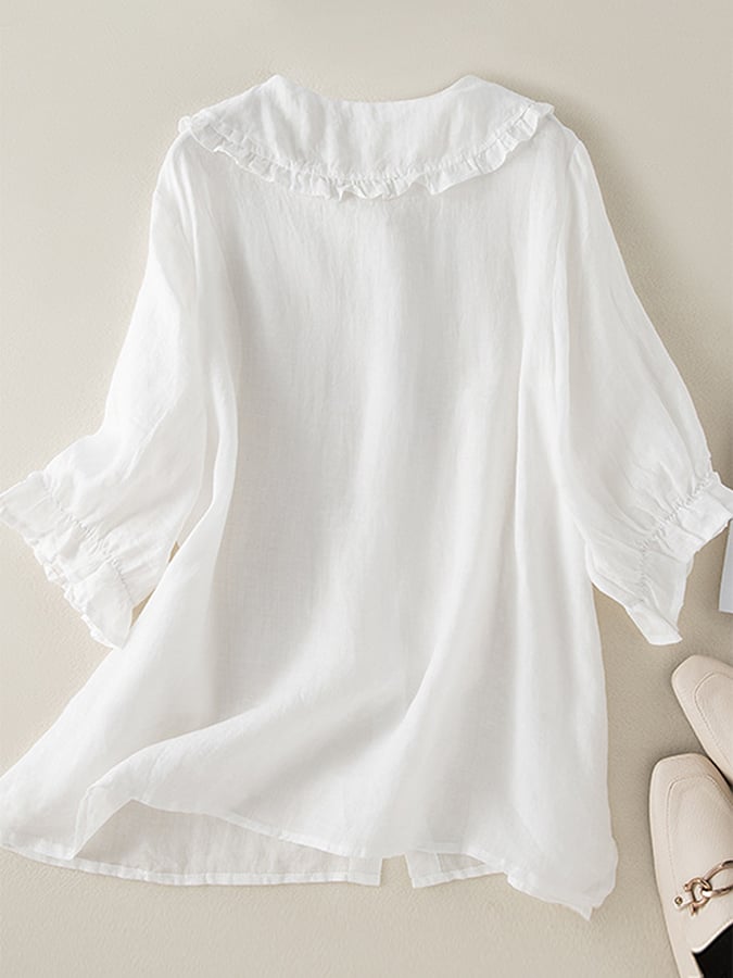 Blouse Femme en Coton à Col Volant – Coupe Décontractée Aérienne à Manches Courtes
