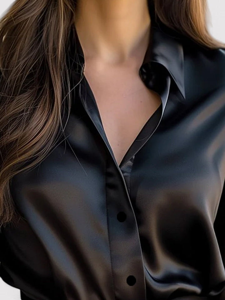 Women's Long-Sleeve Satin Blouse – Relaxed Fit, Button-Down