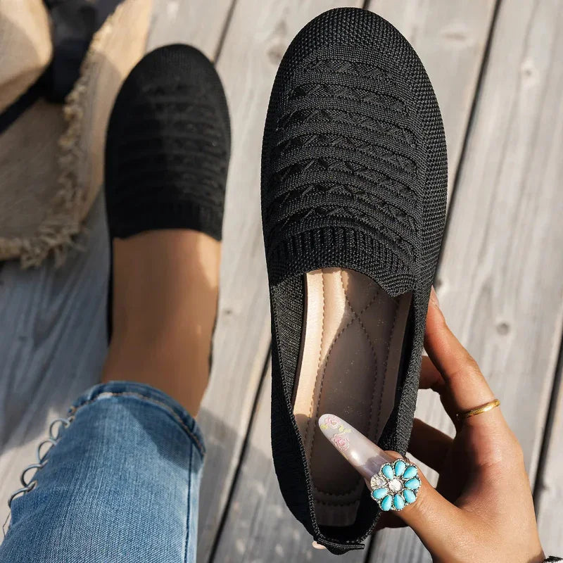 Mocassins Femme Orthopédiques Maille – Enfilage Facile Bout Rond Plat