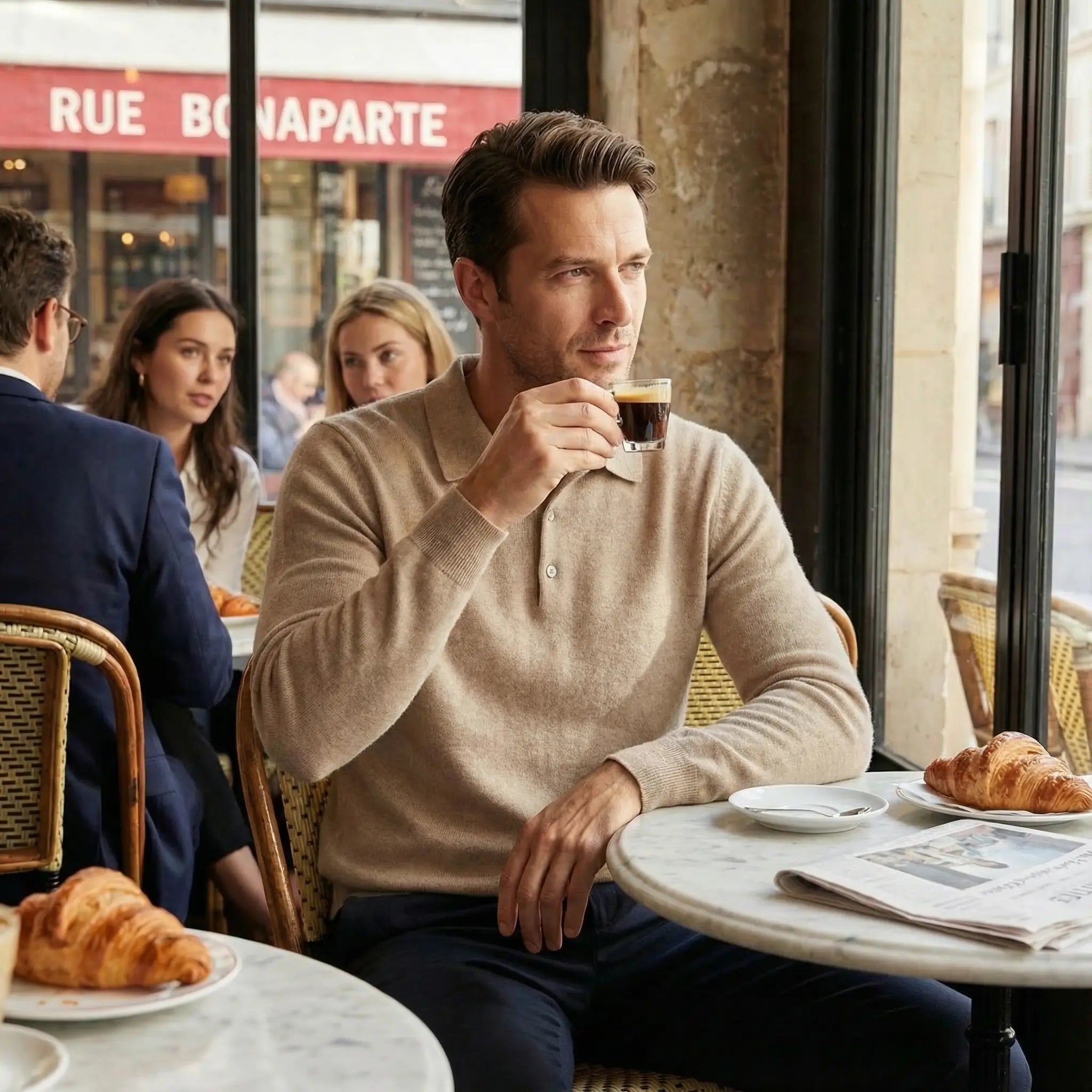 Riche | Polo homme cachemire manches longues – élégance décontractée raffinée