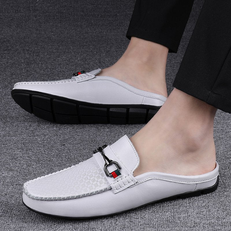 Mocassins Mule Homme en Cuir de Vachette – Slip-On Rétro Sans Arrière