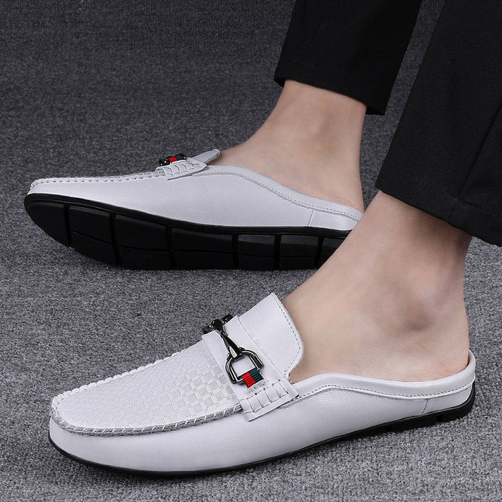 Mocassins Mule Homme en Cuir de Vachette – Slip-On Rétro Sans Arrière