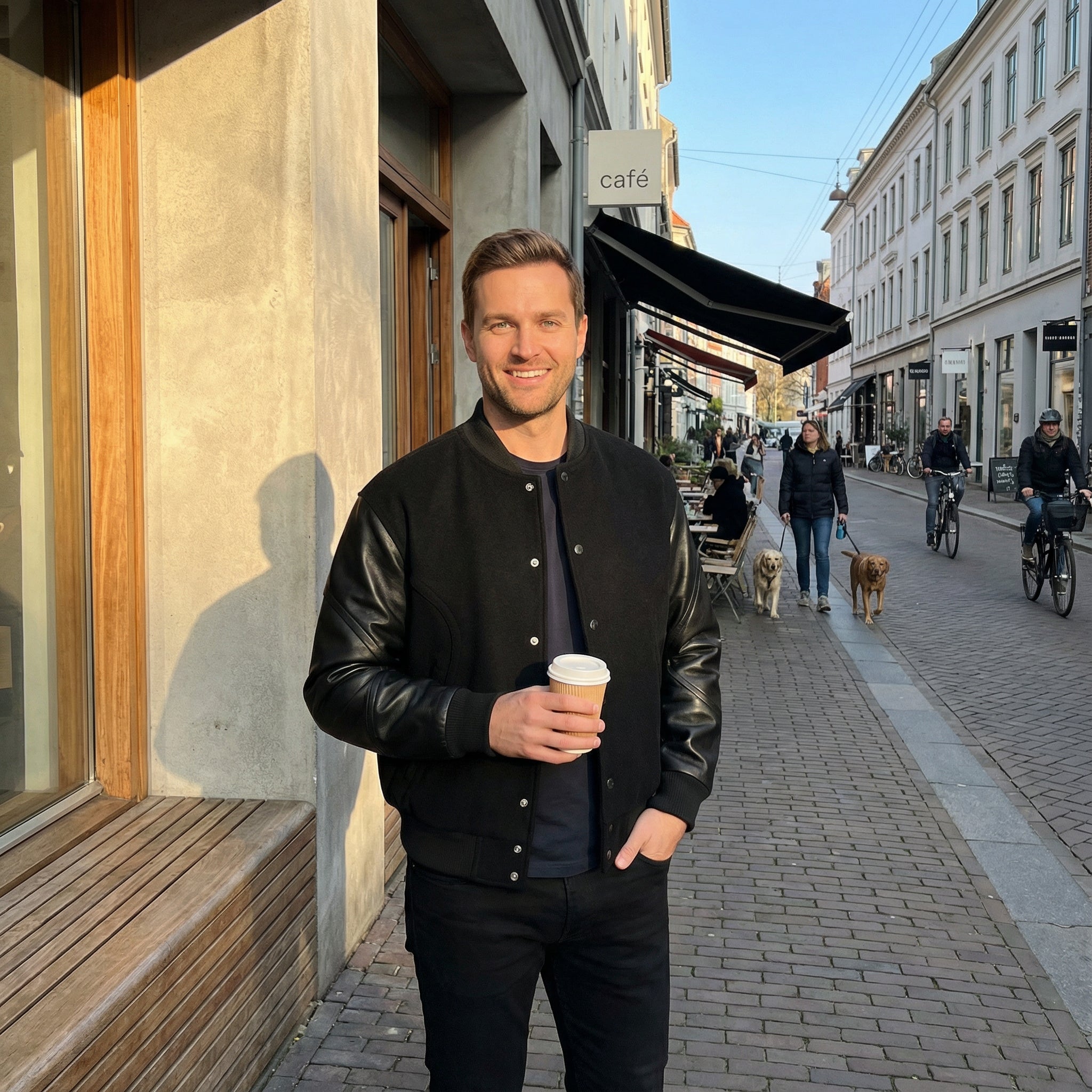 Riche | Blouson Bomber Homme Laine & Cuir – Élégance Raffinée