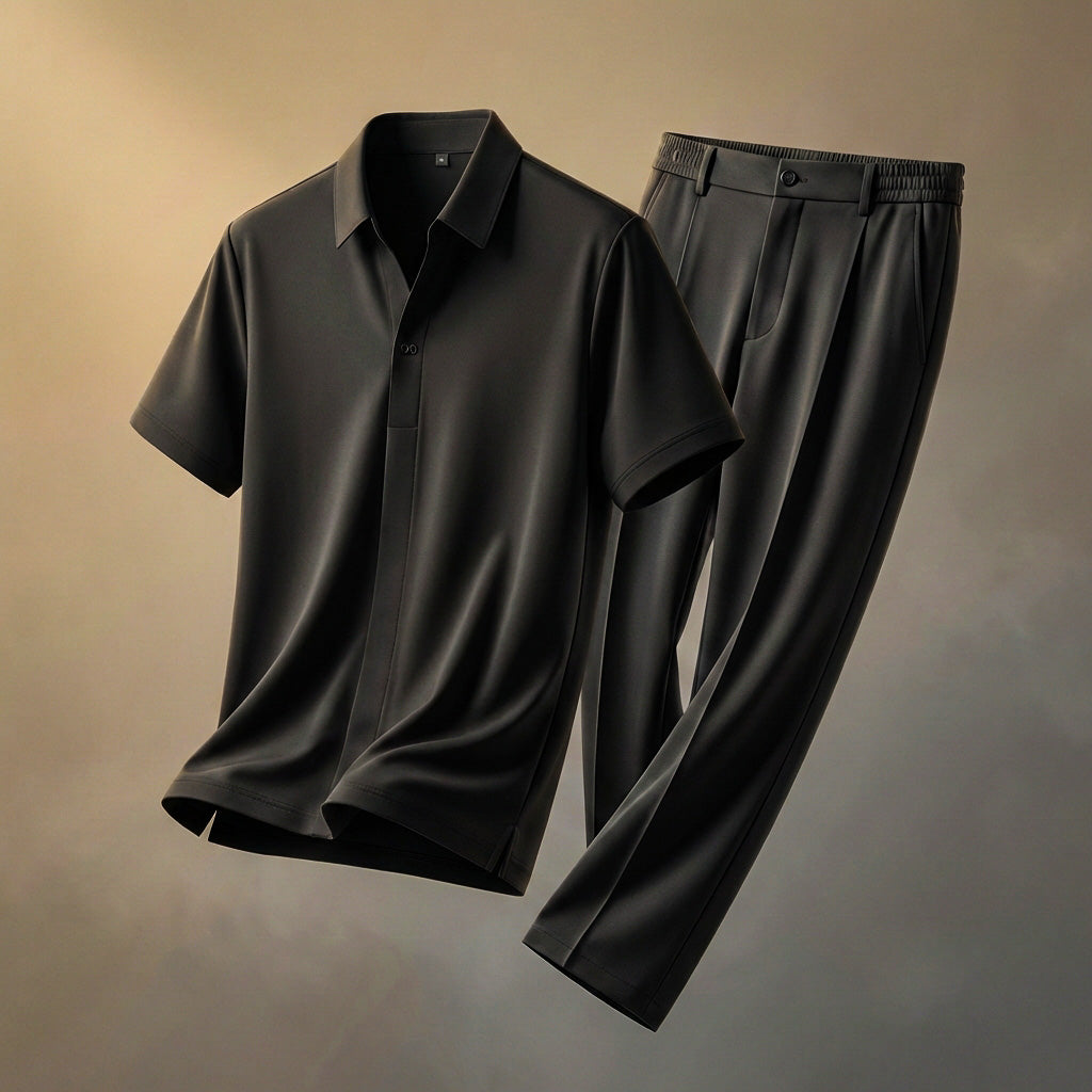 Ensemble homme chemise et pantalon en tissu soyeux – Coupe décontractée