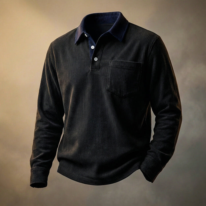 Polo Homme en Velours Côtelé à Manches Longues – Coupe Smart-Casual Décontractée