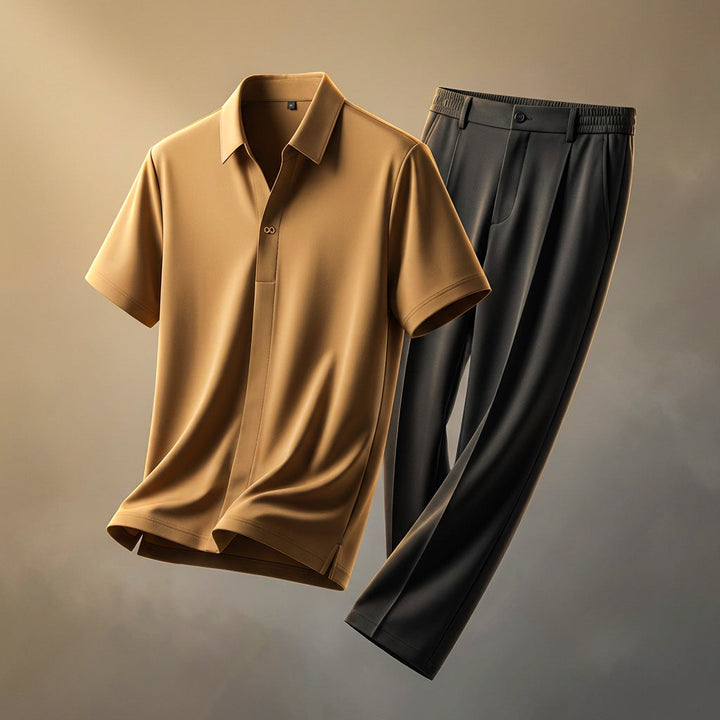 Ensemble homme chemise et pantalon en tissu soyeux – Coupe décontractée