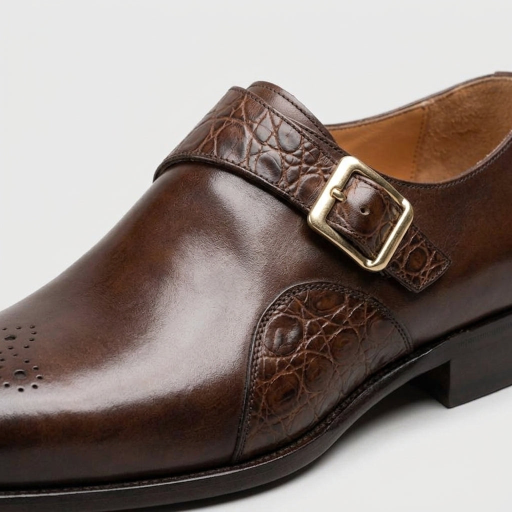 Chaussures Habillées Homme à Bride Moine en Cuir de Vachette – Design Formel Gaufré