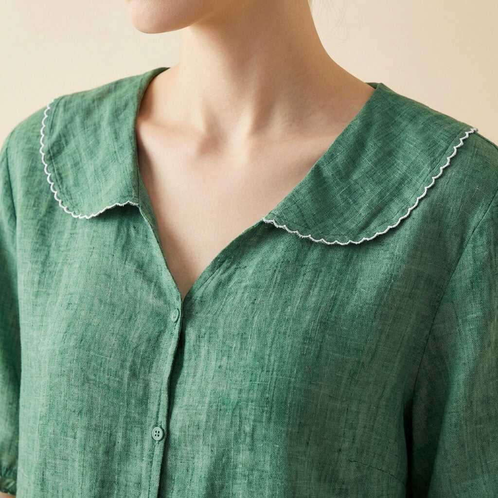Blouse Boutonnée en Lin pour Femme – Col Claudine Coupe Décontractée