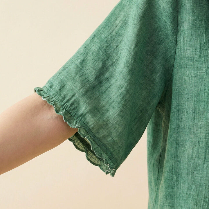 Blouse Boutonnée en Lin pour Femme – Col Claudine Coupe Décontractée