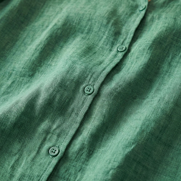 Blouse Femme à Col Claudine en Lin – Coupe Décontractée à Manches Courtes