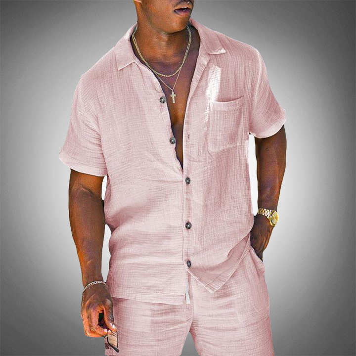 Men's Two-Piece Linen Set – Relaxed Fit, Short Sleeves