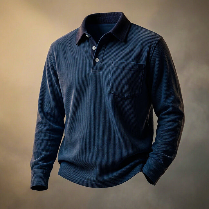 Polo Homme en Velours Côtelé à Manches Longues – Coupe Smart-Casual Décontractée