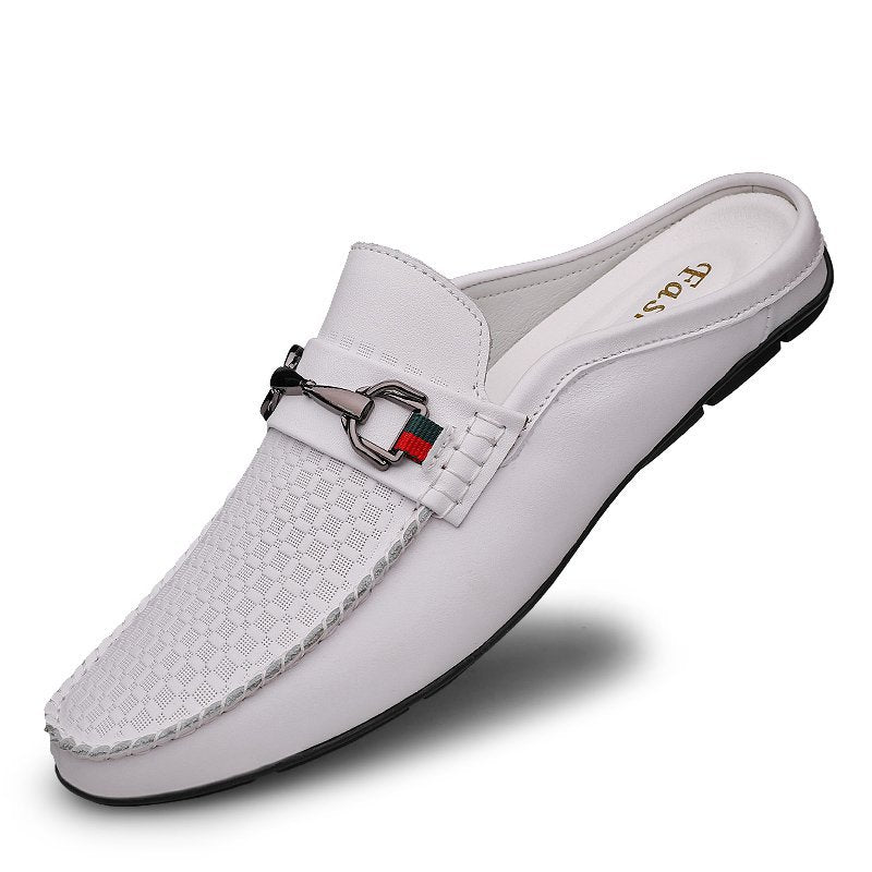 Mocassins Mule Homme en Cuir de Vachette – Slip-On Rétro Sans Arrière