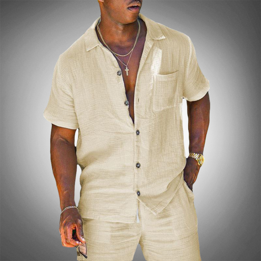 Men's Two-Piece Linen Set – Relaxed Fit, Short Sleeves