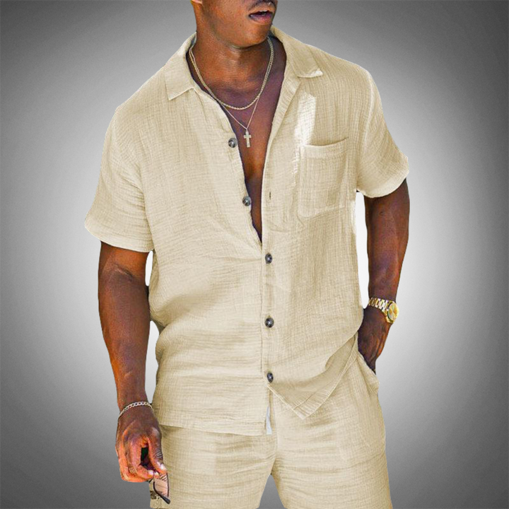 Men's Two-Piece Linen Set – Relaxed Fit, Short Sleeves