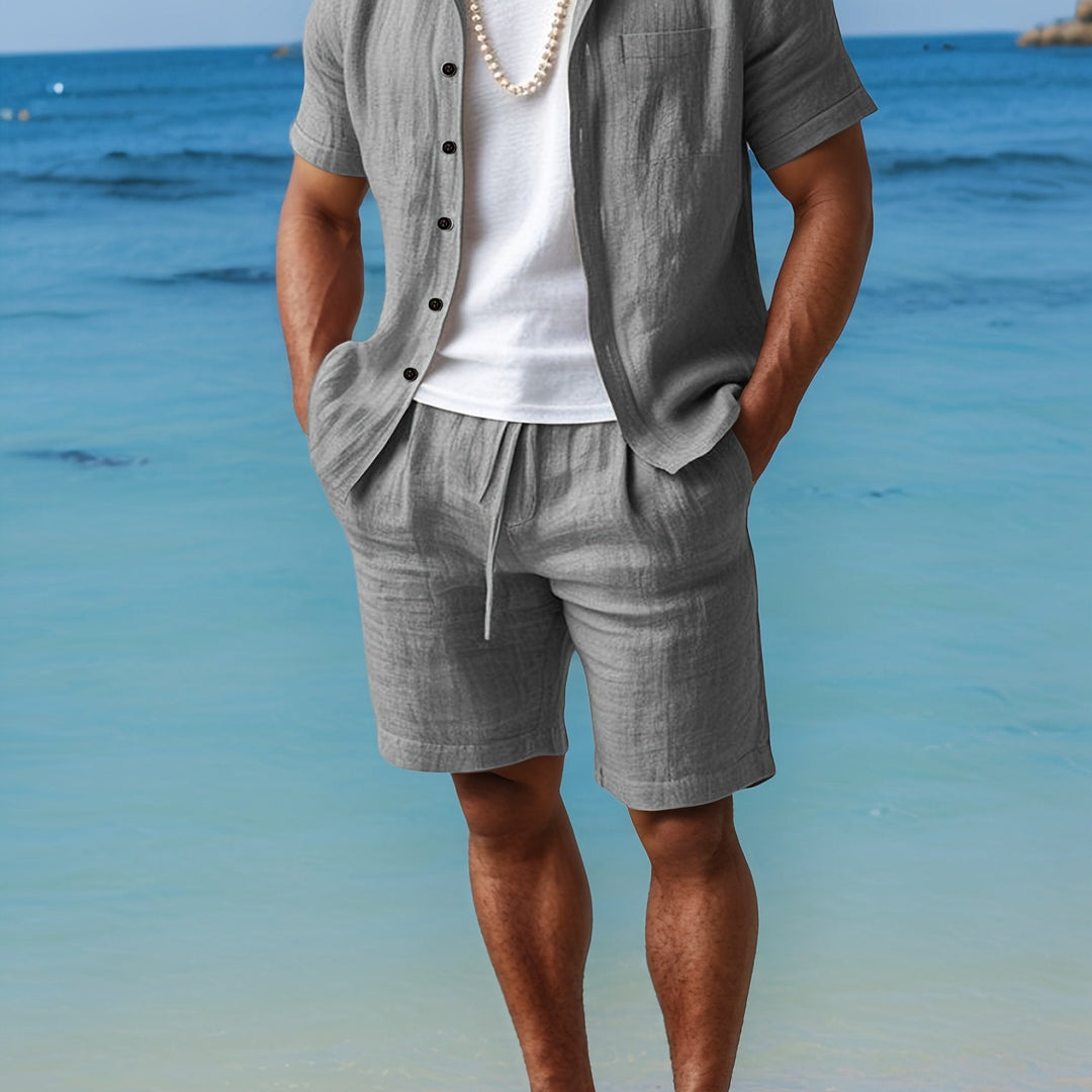 Men's Two-Piece Linen Suit – Casual Button-Down Style