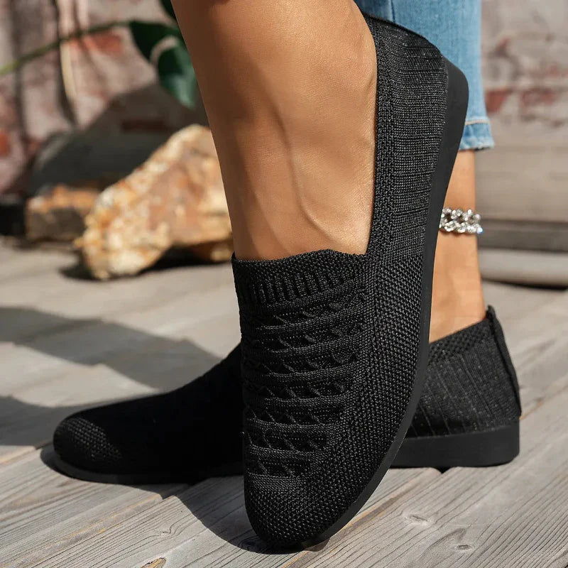 Mocassins Femme Orthopédiques Maille – Enfilage Facile Bout Rond Plat