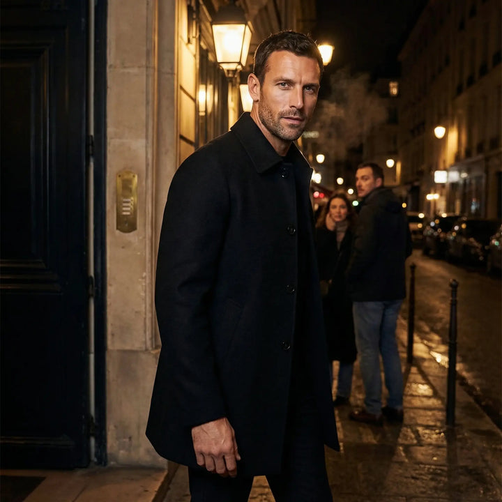 Manteau Homme en Laine à Col à Revers – Coupe Structurée Ajustée