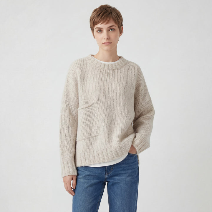 Damenpullover mit Rundhalsausschnitt – lockere, lässige Passform | Strukturiertes Acryl