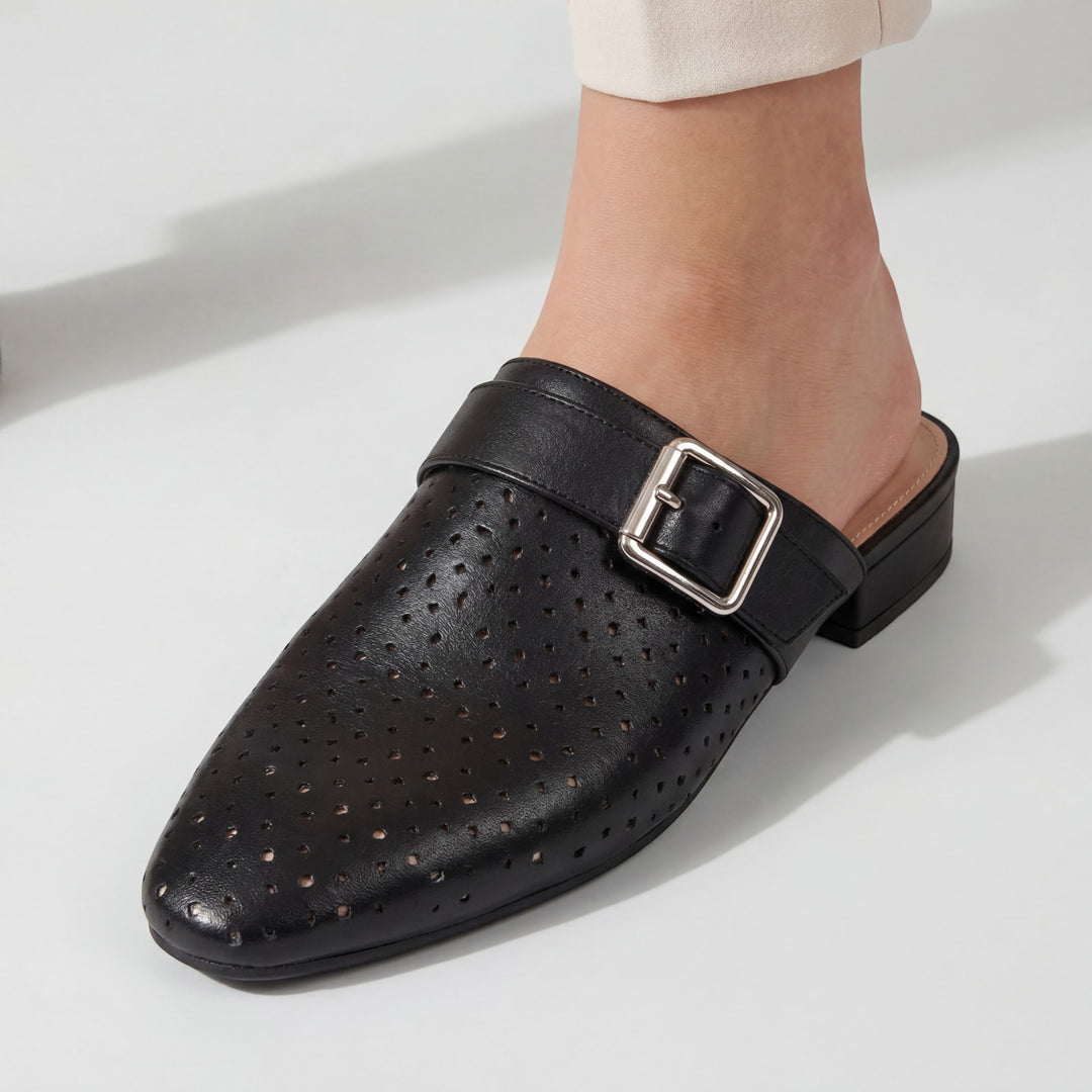 Women's Leather Mules – Single Buckle Strap