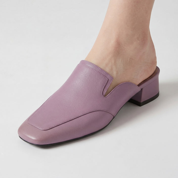 Women's Leather Heeled Mules – Chic Square Toe