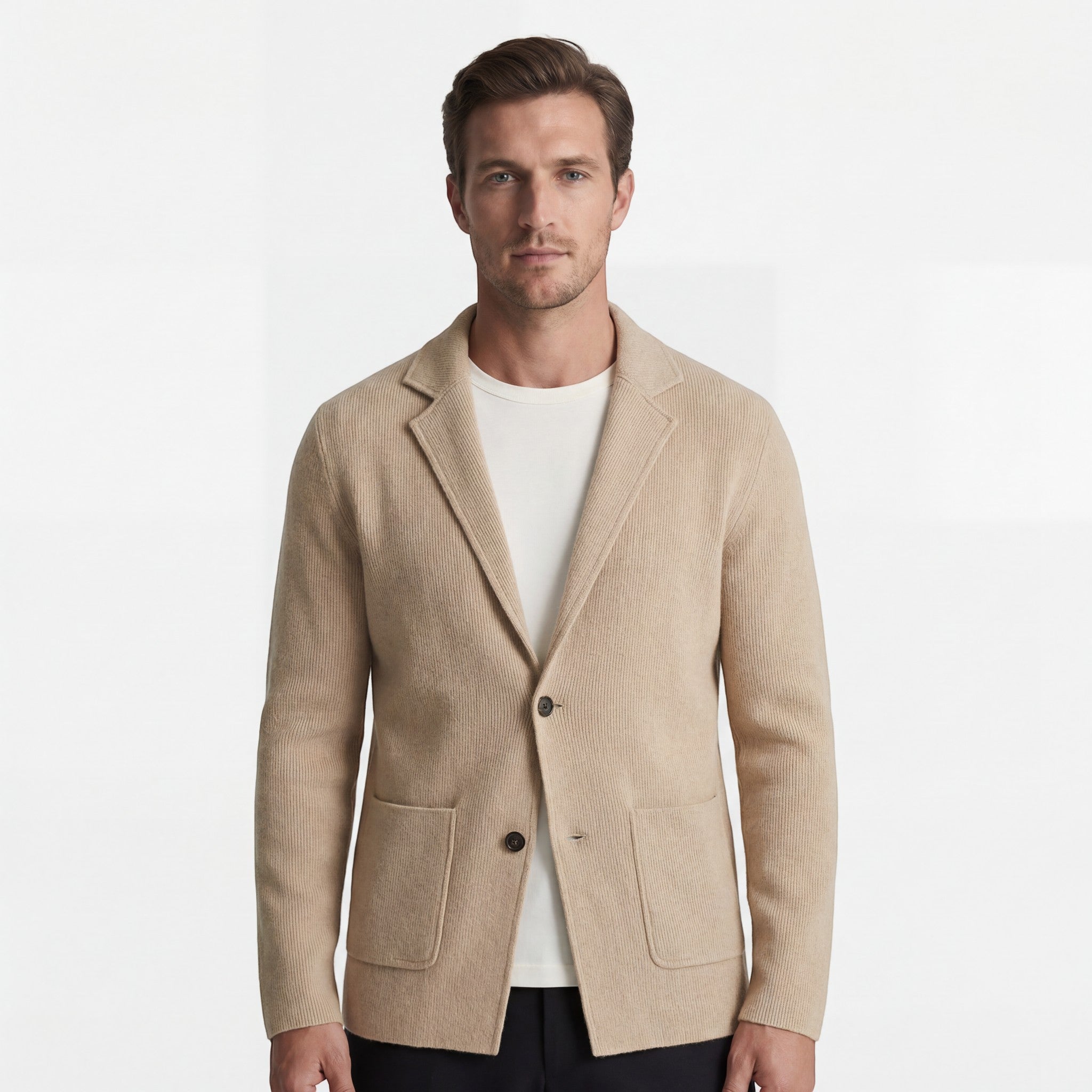 Herrecardigan i merceriseret bomuld med V-hals – Afslappet, figursyet pasform