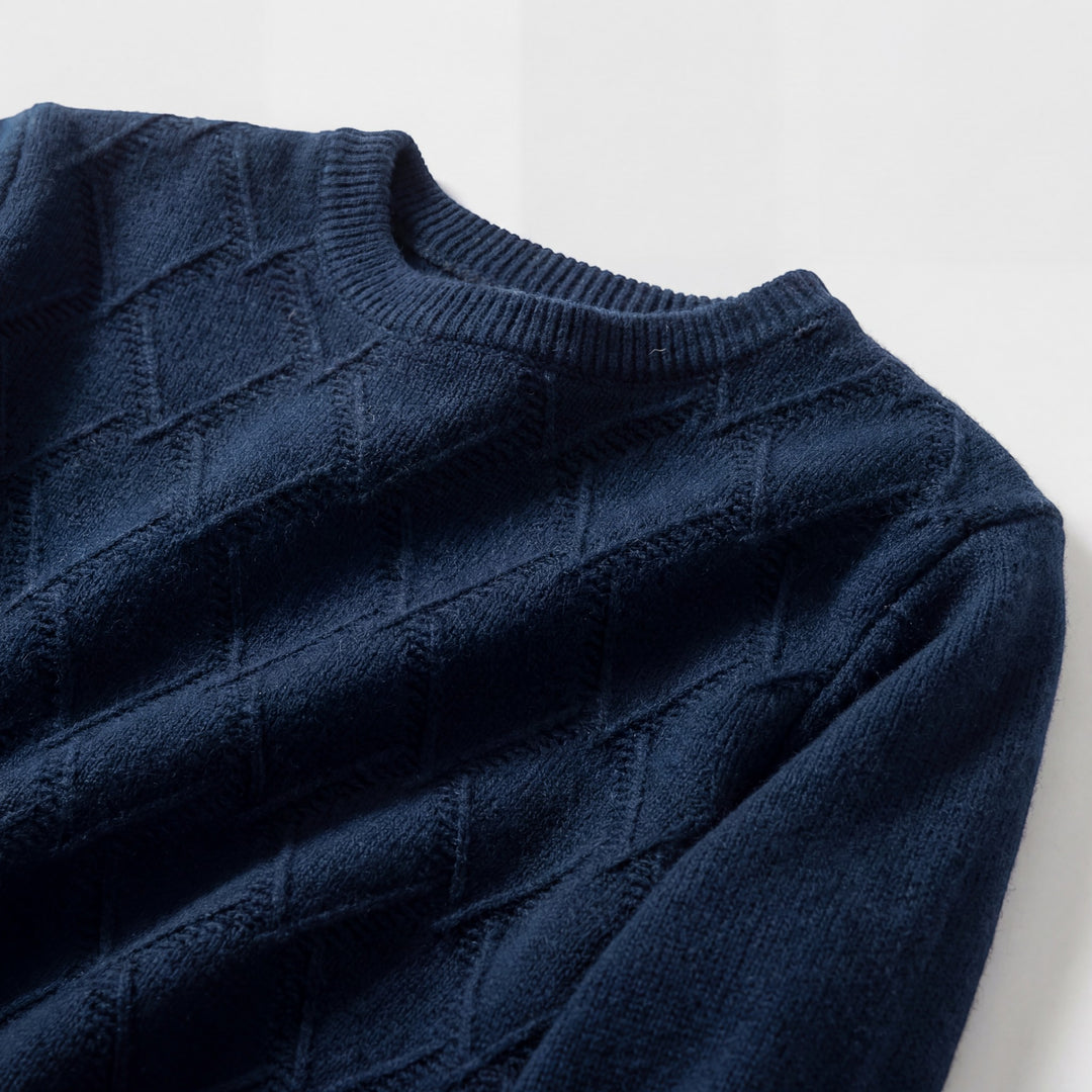 Herrenpullover aus Wollmischgewebe – Rundhalsausschnitt mit Rautenmuster