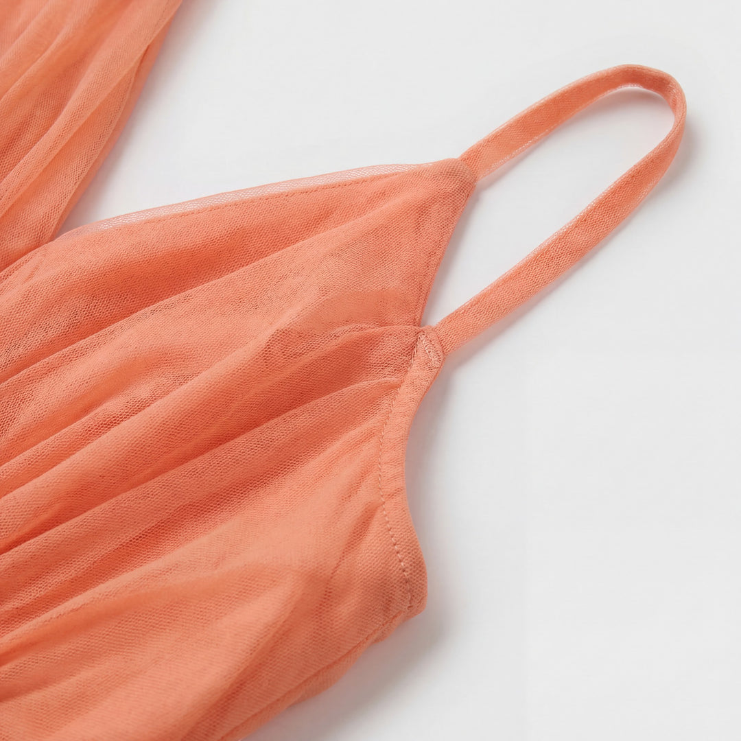 Robe Maxi Col V Femme – Taille Ajustée Jupe Fluide | Drapé Aérien Pêche