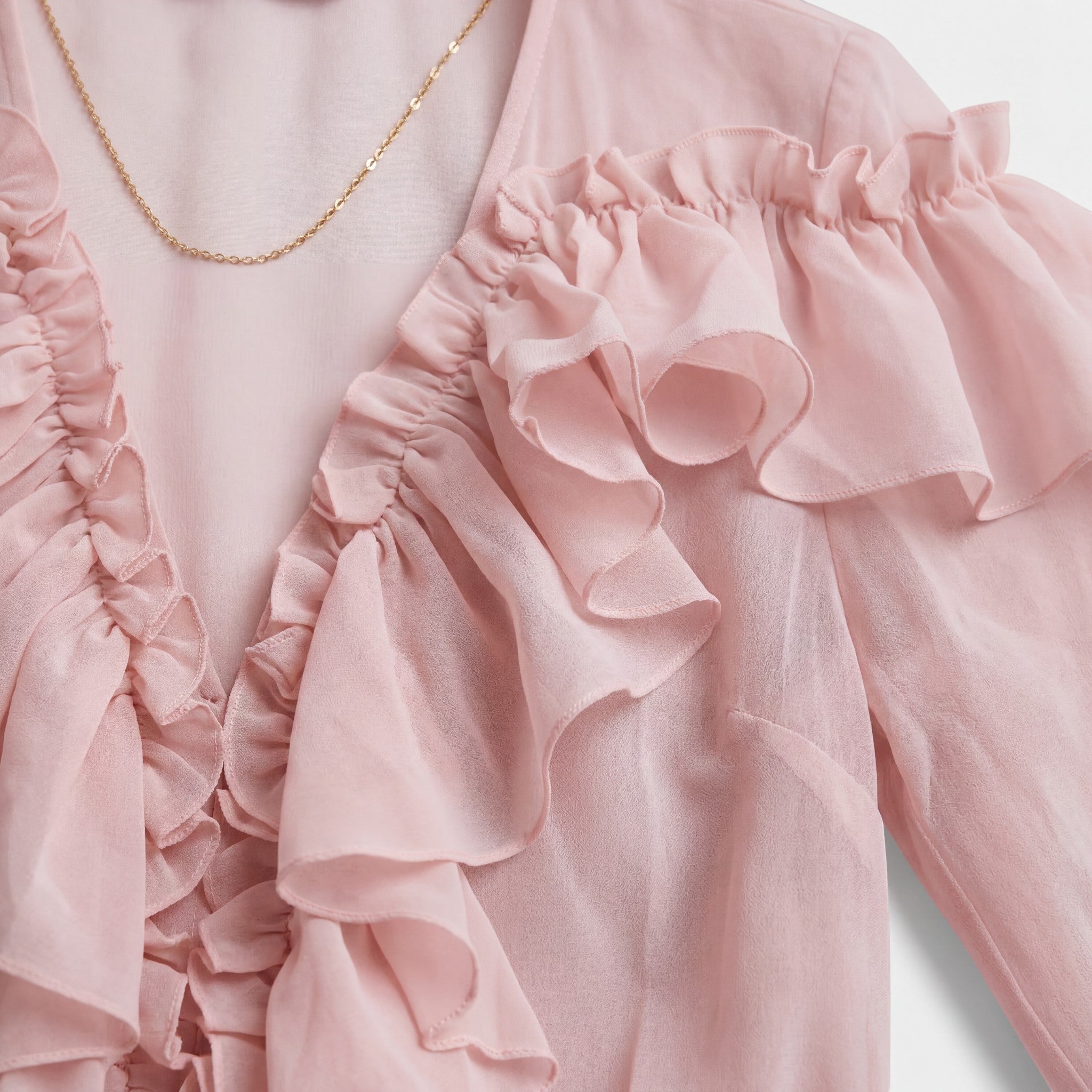 Chemisier Femme Col V à Volants – Manches Longues Coupe Ample | Mousseline Légère