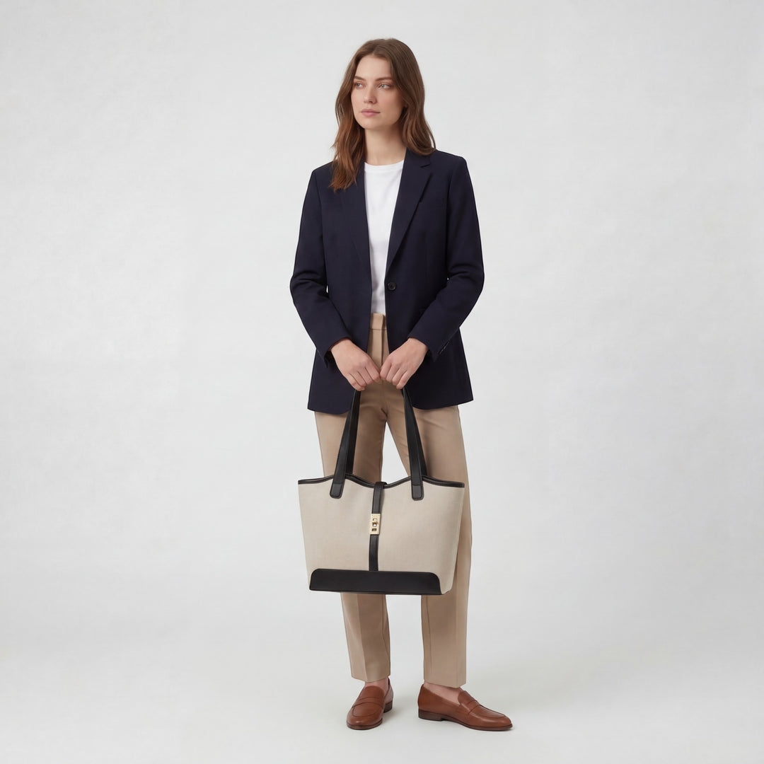 Structured canvas tote bag for women – Large capacity