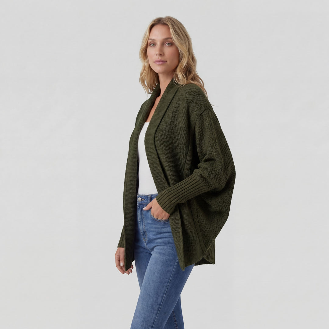 Women's Acrylic Blend Knit Cardigan – Batwing Sleeves, Loose Fit, Open Front