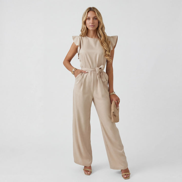 Combinaison Femme Jambe Large – Taille Haute Ceinture à Nouer | Drapé Fluide Tissu Tissé