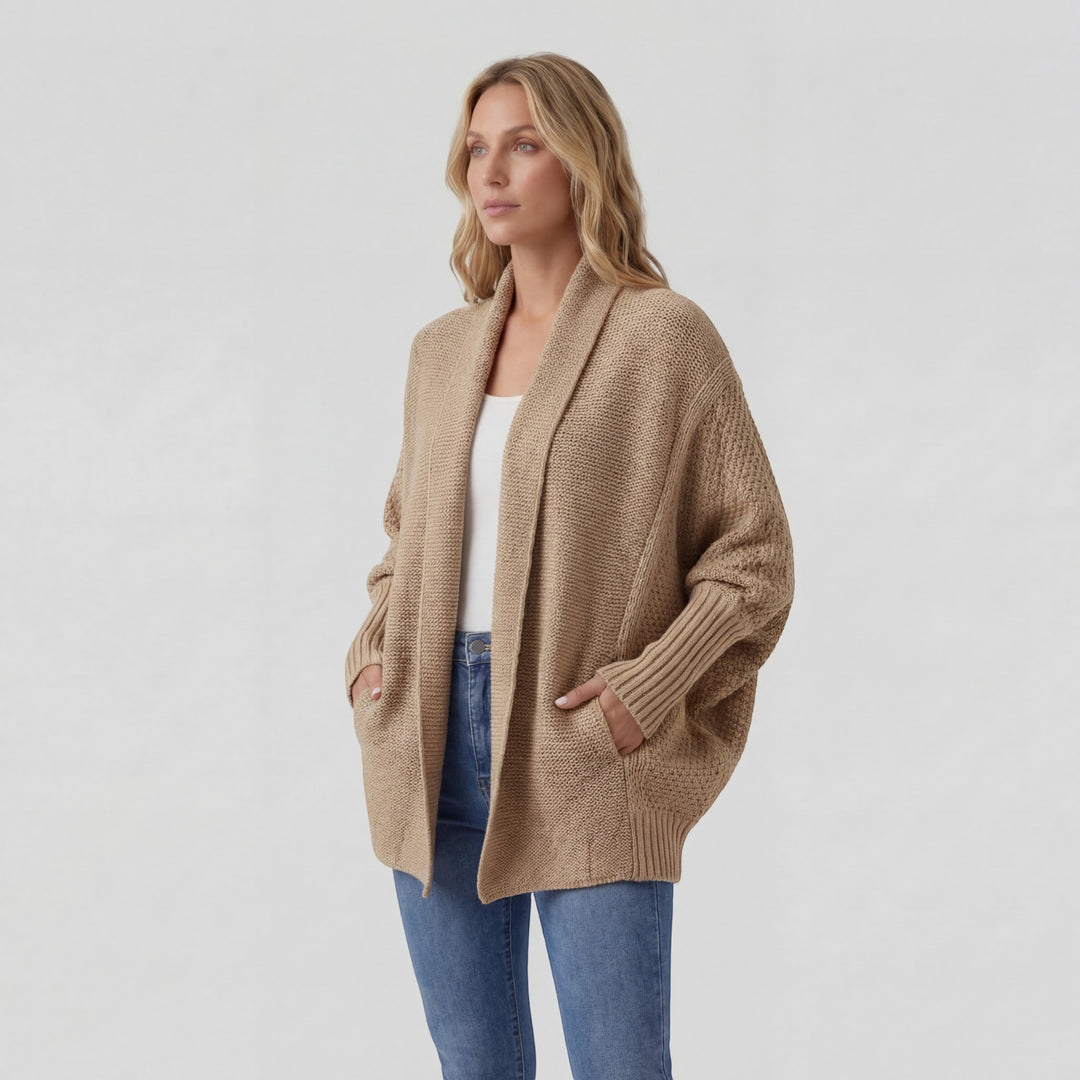 Women's Acrylic Blend Knit Cardigan – Batwing Sleeves, Loose Fit, Open Front