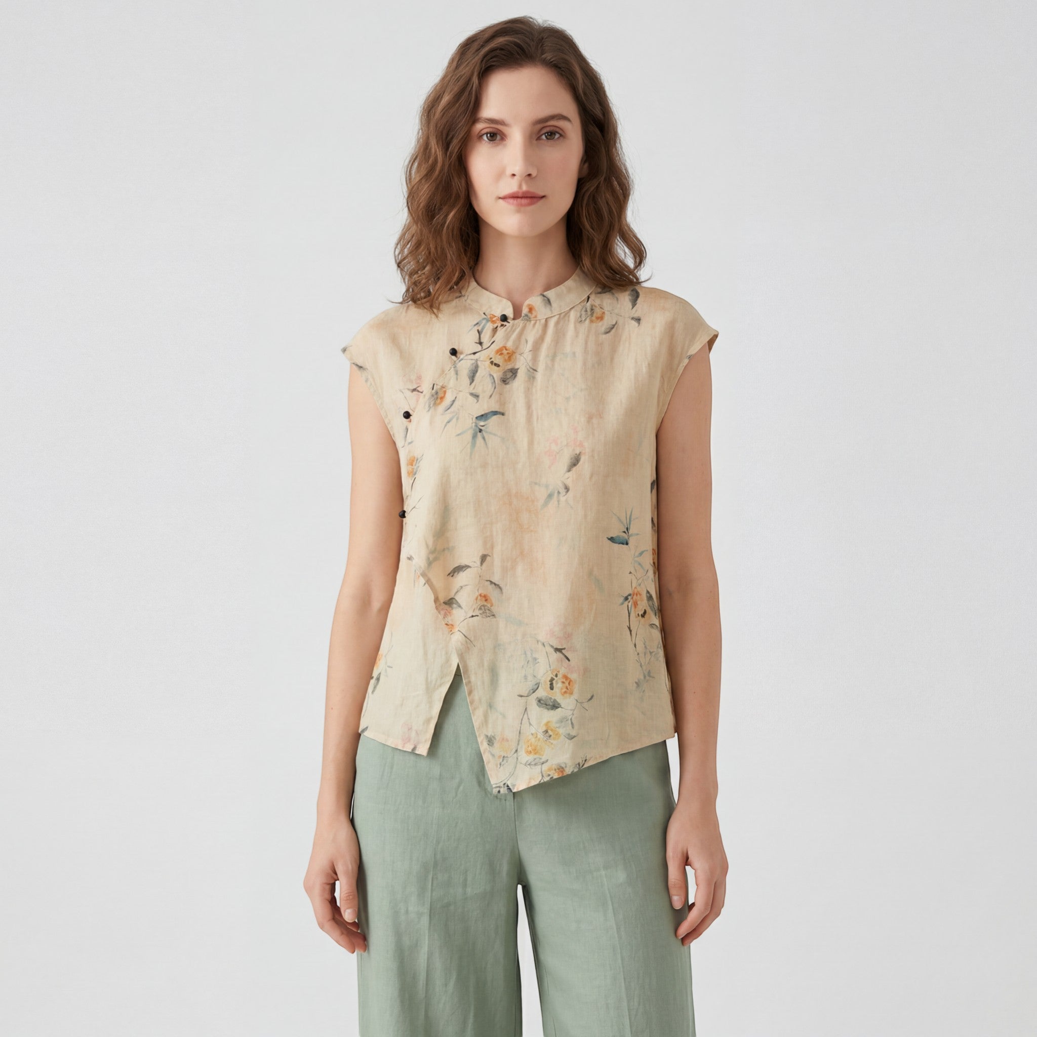 Riche | Blouse Femme Sans Manches en Coton Imprimé Rétro