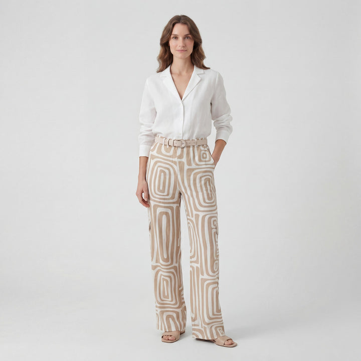 Ensemble Femme Deux Pièces Imprimé Pantalon Large – Taille Haute Ceinturée | Tissu Léger