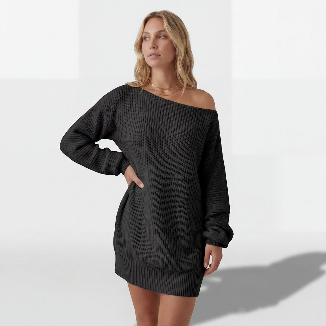 Women's Textured Knit Sweater Dress – Off-the-Shoulder Mini Dress