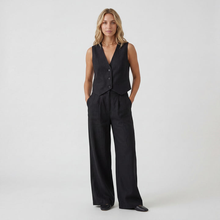 Women's cotton wide-leg pants and cardigan set – Structured fit