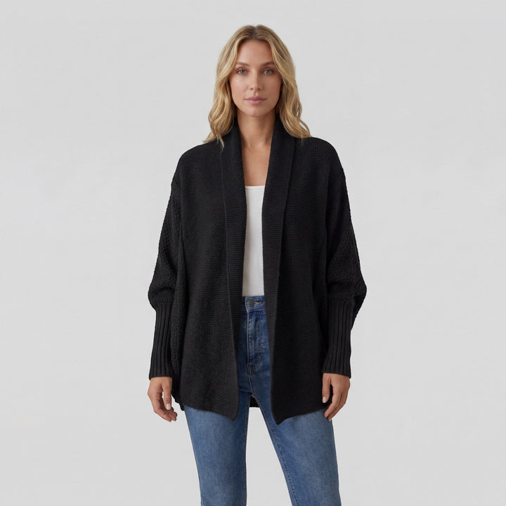 Women's Acrylic Blend Knit Cardigan – Batwing Sleeves, Loose Fit, Open Front