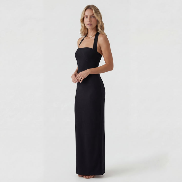 Maxikleid für Damen mit Neckholder-Ausschnitt aus Stretch-Strick – Eleganter Bodycon-Schnitt