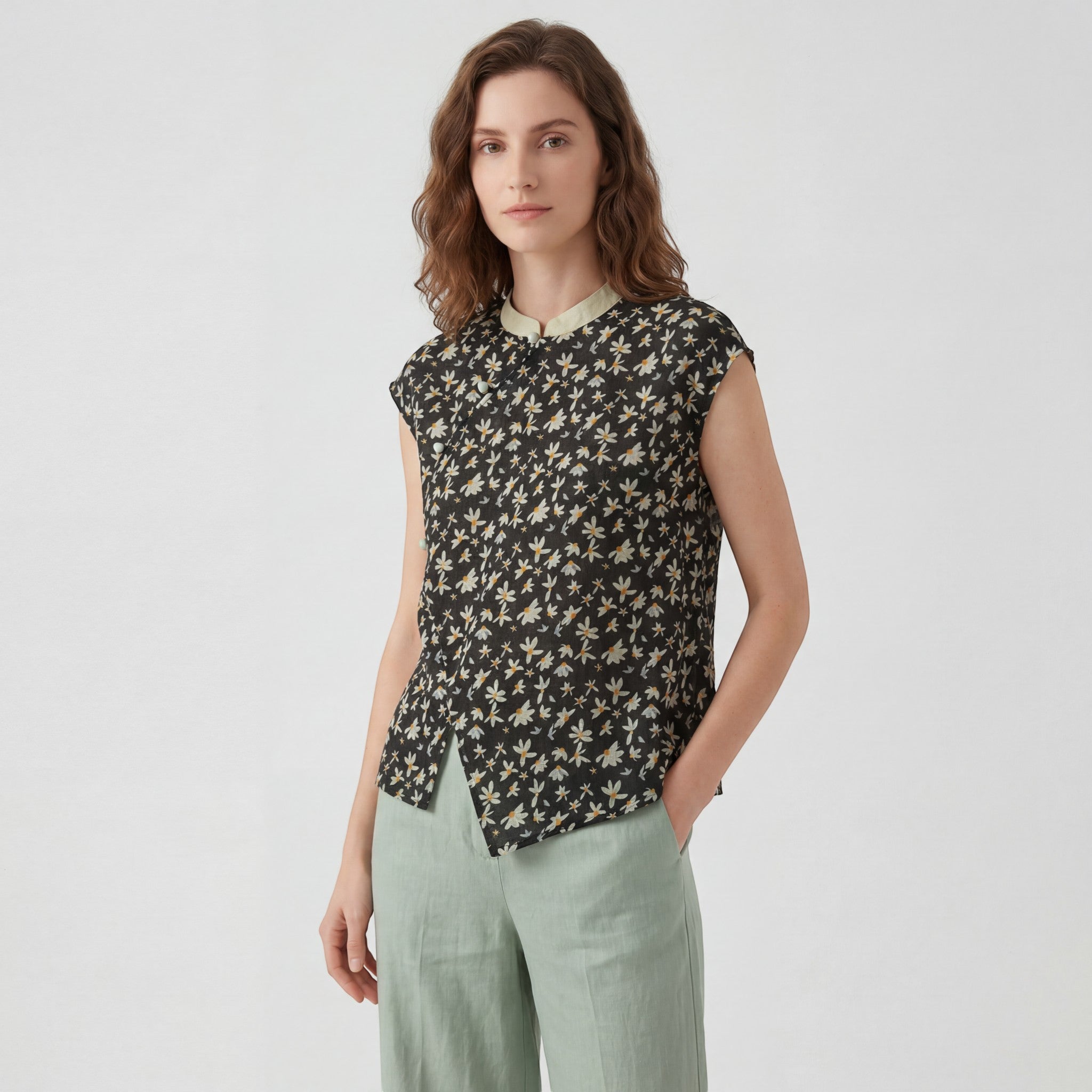 Riche | Blouse Femme Sans Manches en Coton Imprimé Rétro