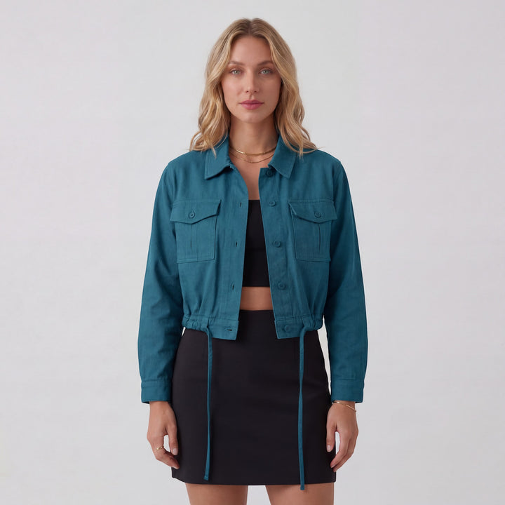 Veste Courte Femme Coton Mélangé – Coupe Ample avec Poches Poitrine