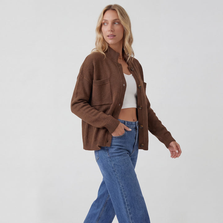 Cardigan Femme Maille Boutonnée – Coupe Ample Manches Longues | Maille Structurée