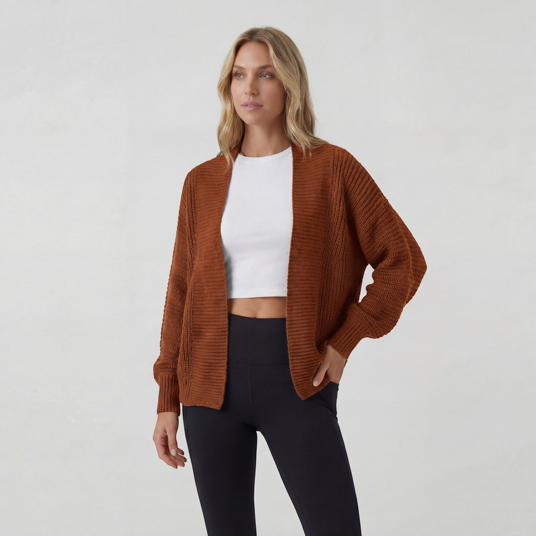 Cardigan Femme Maille Acrylique Ouvert – Manches Chauve-Souris Coupe Décontractée