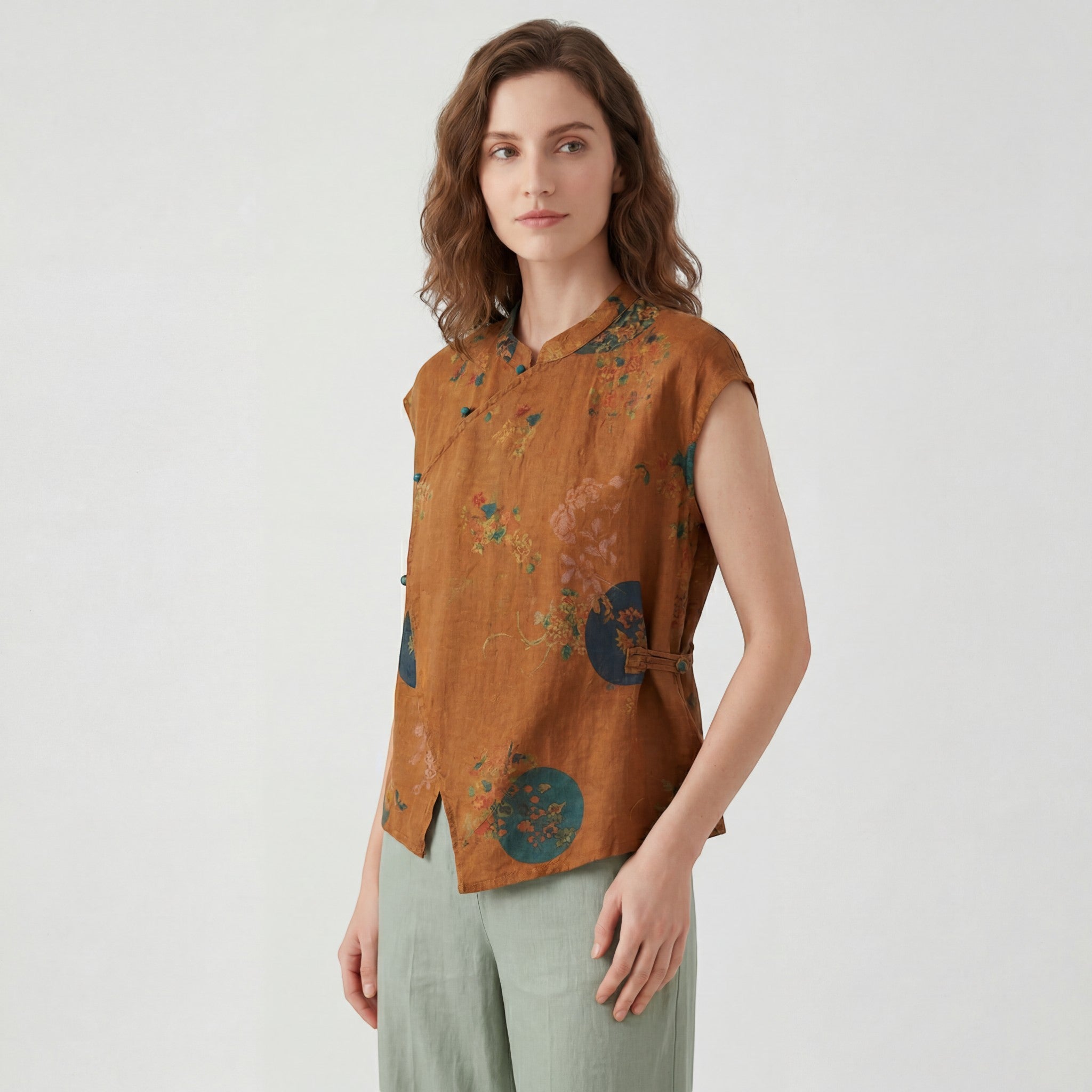 Riche | Blouse Femme Sans Manches en Coton Imprimé Rétro