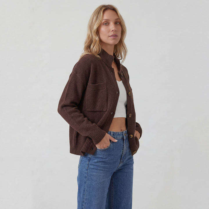 Cardigan Femme Maille Boutonnée – Coupe Ample Manches Longues | Maille Structurée