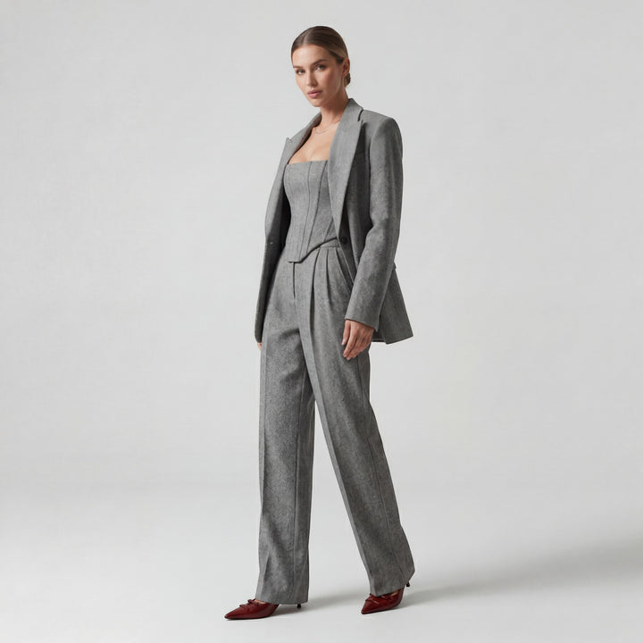 Riche | Ensemble Tailleur Femme Trois Pièces en Coton Chevron